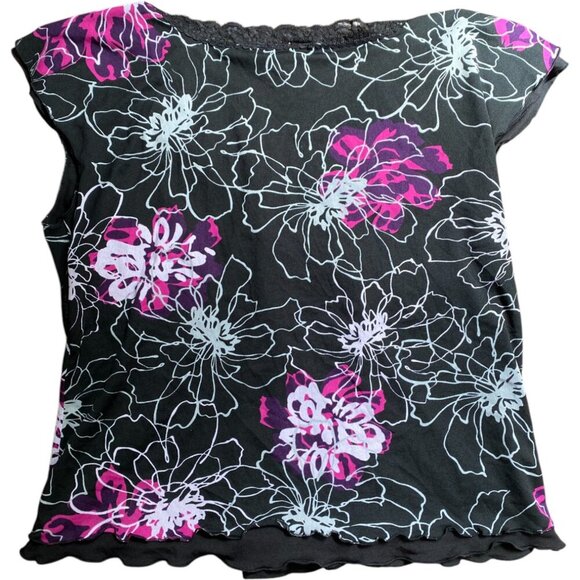 Y2K Floral Lace Trim V-Neck Blouse Top Torrid, Size 1 (14/16) - Picture 2 of 4